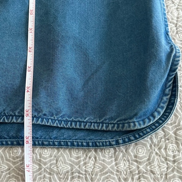 Everlane Splitneck Blue Jean Denim Shift Dress Pockets Size 10 - Picture 9 of 13